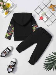 Dino Print Hoodie & Sweatpants Set for Kids