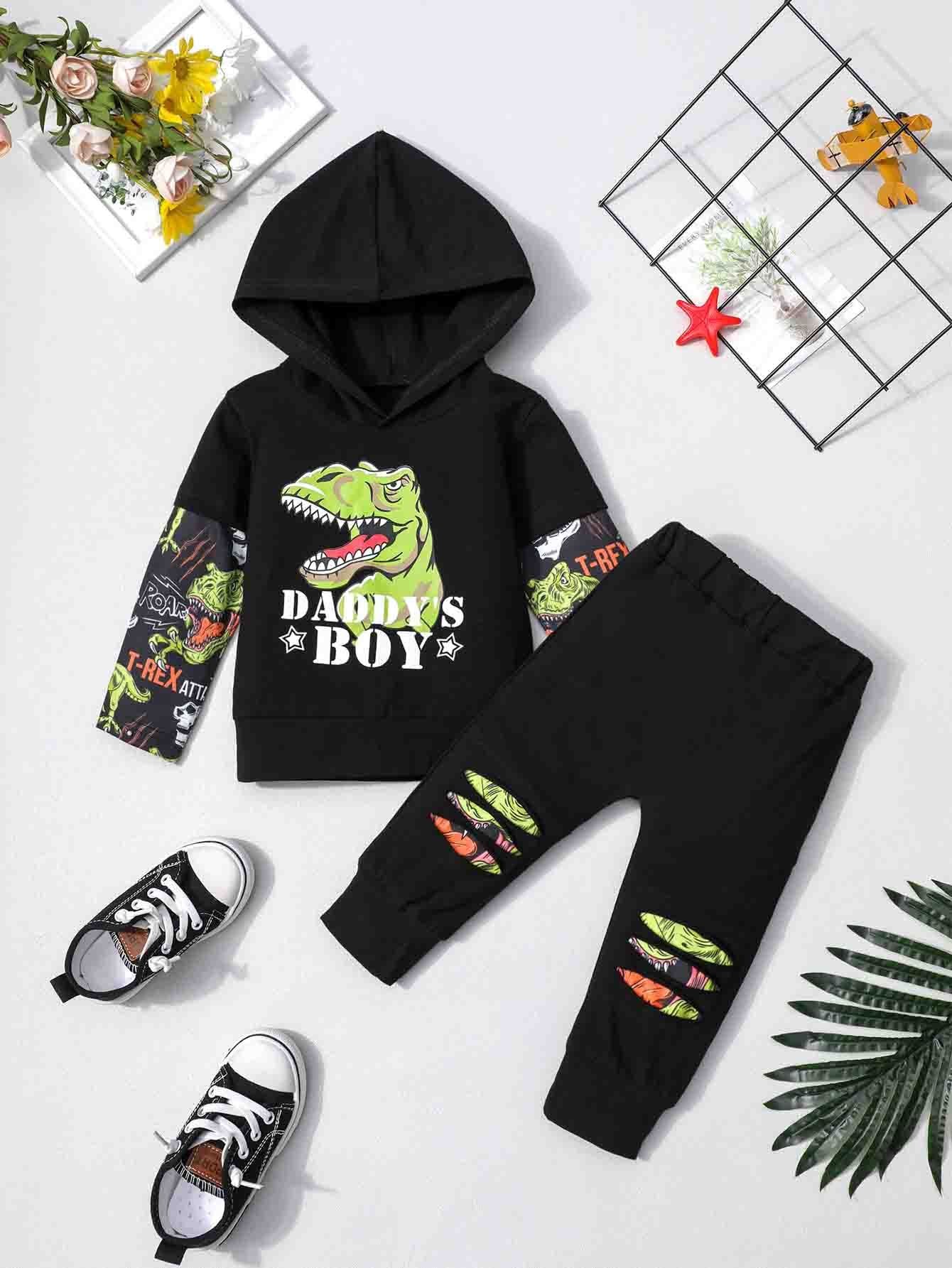 Dino Print Hoodie & Sweatpants Set for Kids