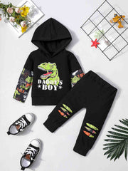 Dino Print Hoodie & Sweatpants Set for Kids