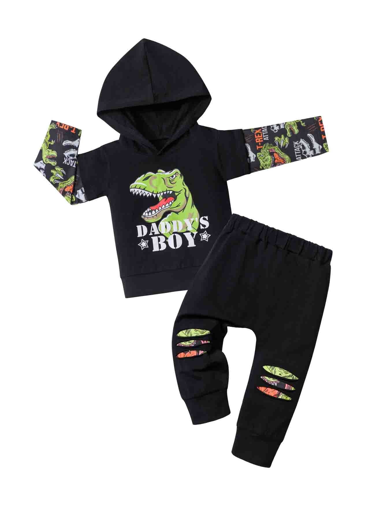 Dino Print Hoodie & Sweatpants Set for Kids