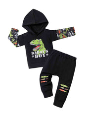 Dino Print Hoodie & Sweatpants Set for Kids