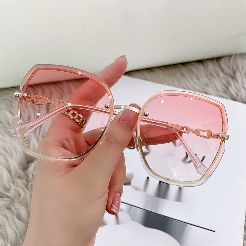 Rhinestone Rimless Oversized Square Sunglasses Women's Shades