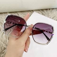Rhinestone Rimless Oversized Square Sunglasses Women's Shades