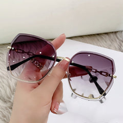 Rhinestone Rimless Oversized Square Sunglasses Women's Shades