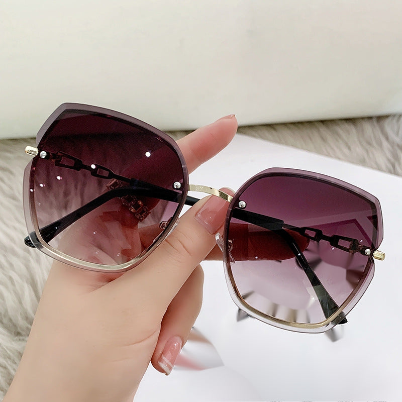 Rhinestone Rimless Oversized Square Sunglasses Women's Shades