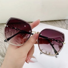 Rhinestone Rimless Oversized Square Sunglasses Women's Shades