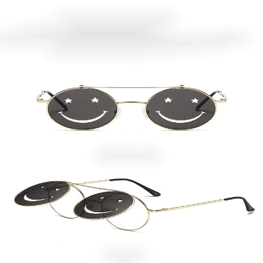 Round Shooting Props Metal Sunglasses Face Flip Lovely Sun Glasses