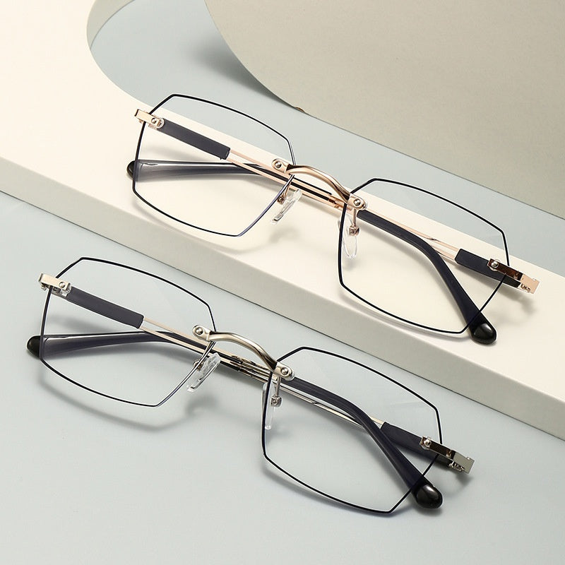 Light Blocking Polygon Glasses Metal Frame Reading Eyeglasses