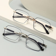 Light Blocking Polygon Glasses Metal Frame Reading Eyeglasses