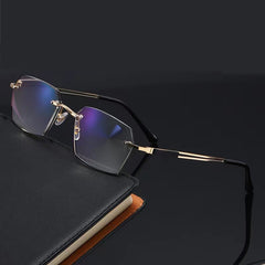 Light Blocking Polygon Glasses Metal Frame Reading Eyeglasses