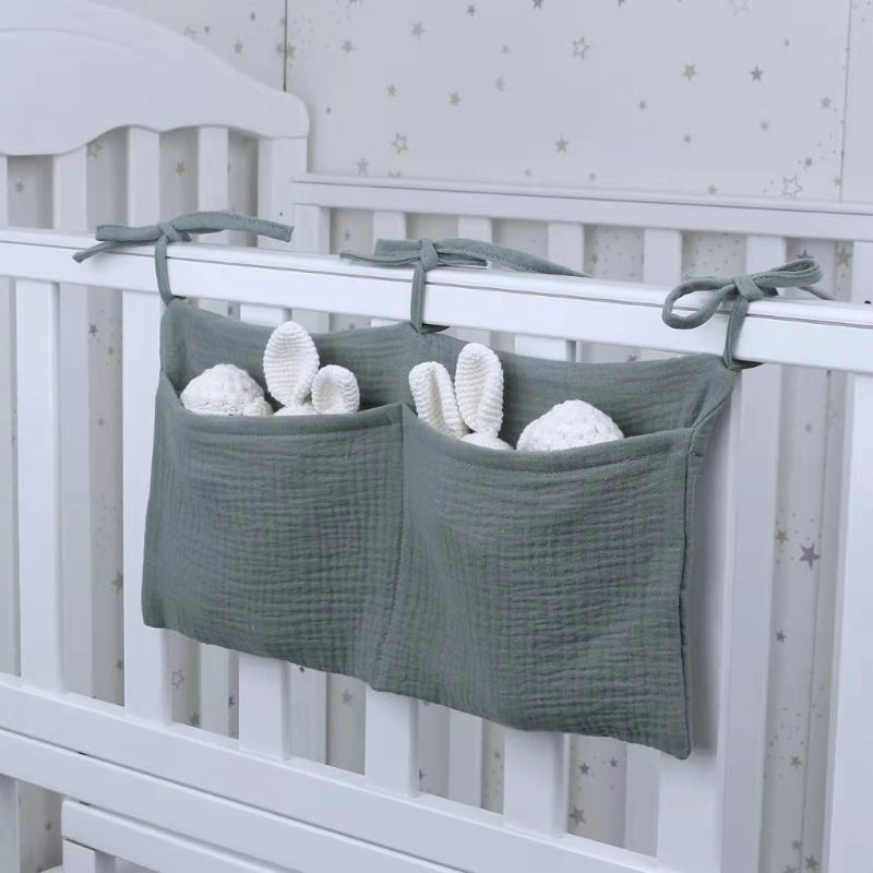 Double Layer Cotton Baby Bedside Storage Bag with Toy Collection Hanging Bag