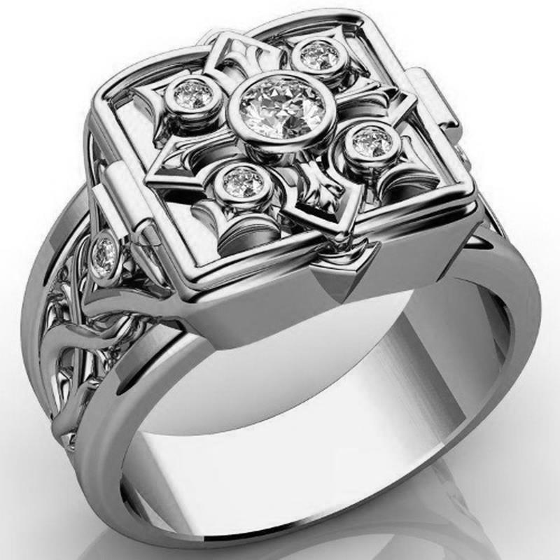 Men's Retro Box Ring Hip Hop Punk Jewelry Size 6-13