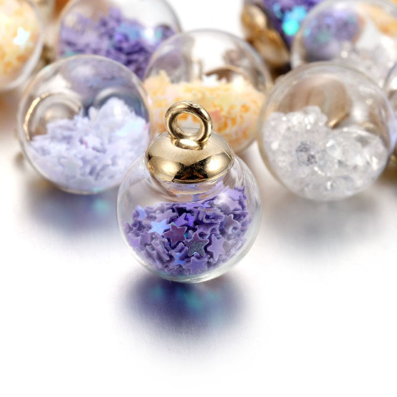 Glass Ball Pendant Earrings Necklace Sequin Crystal Ball DIY Jewelry Accessories