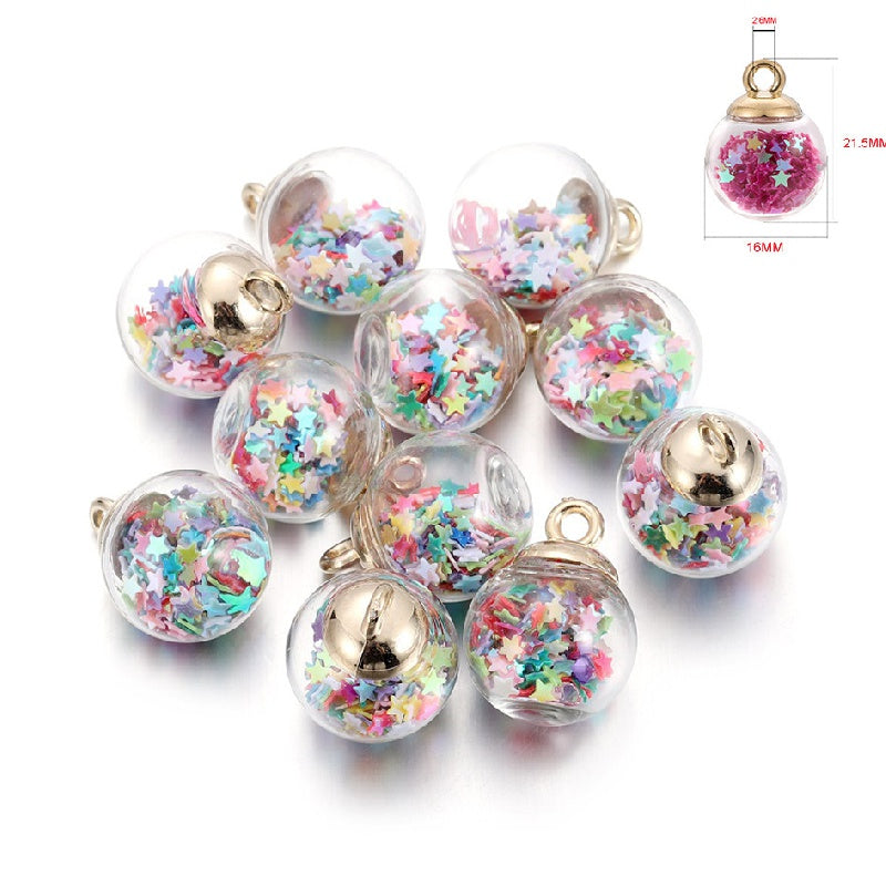 Glass Ball Pendant Earrings Necklace Sequin Crystal Ball DIY Jewelry Accessories
