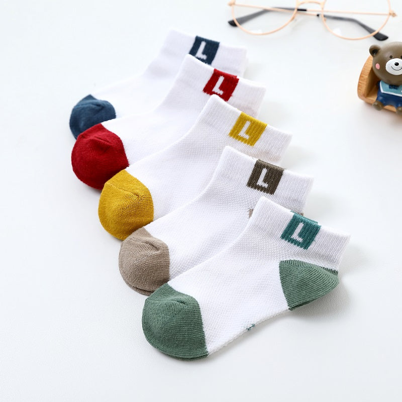 5 Pairs Kids Mesh Socks, Breathable Cotton Ankle Socks for Girls & Boys