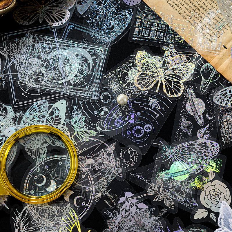 45pcs Magic Astrolabe Butterfly Moon Silver Sticker Scrapbooking DIY Label Diary