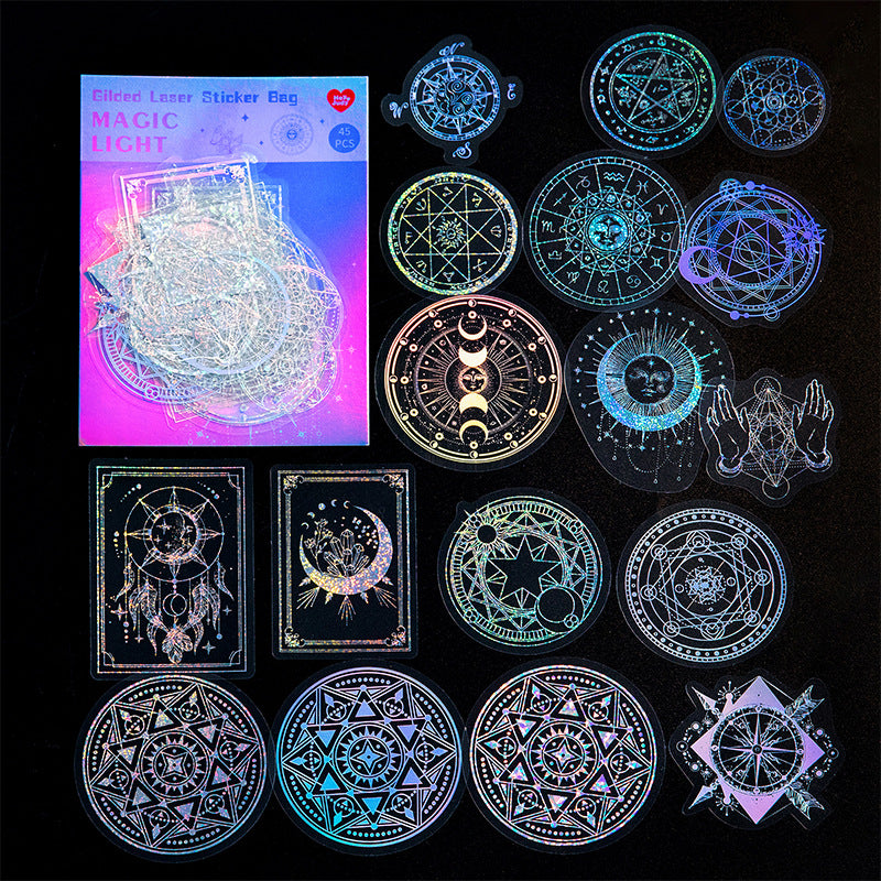 45pcs Magic Astrolabe Butterfly Moon Silver Sticker Scrapbooking DIY Label Diary