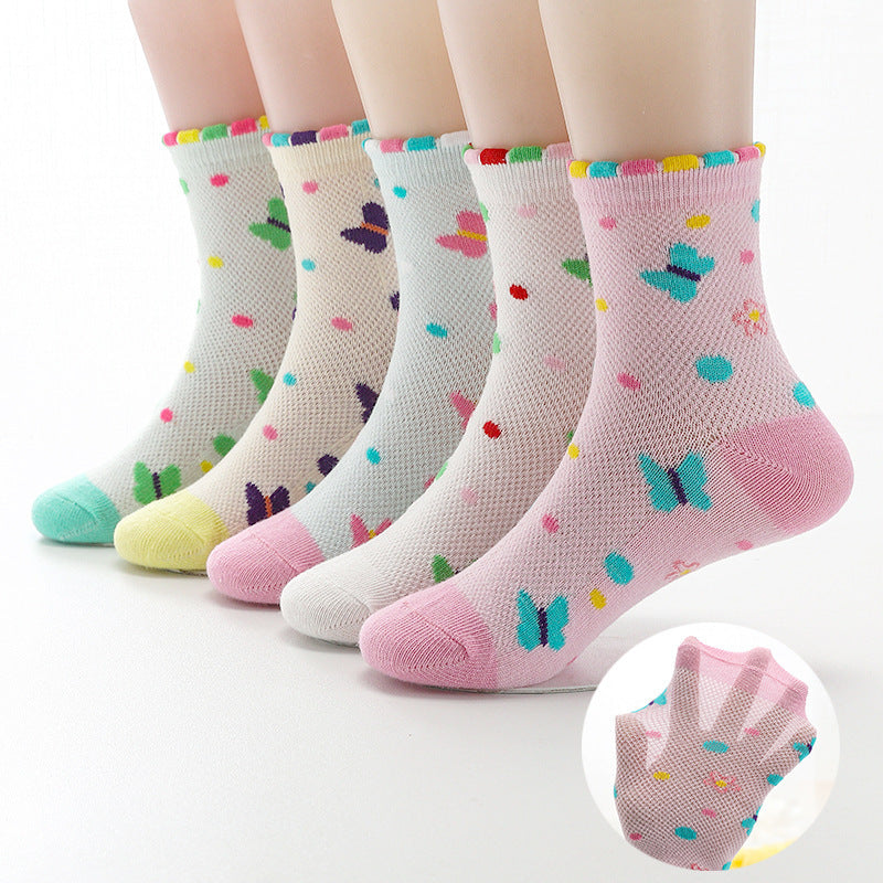 5pairs Kids Mesh Breathable Socks for Girls