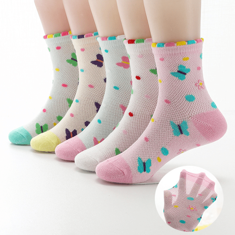 5pairs Kids Mesh Breathable Socks for Girls