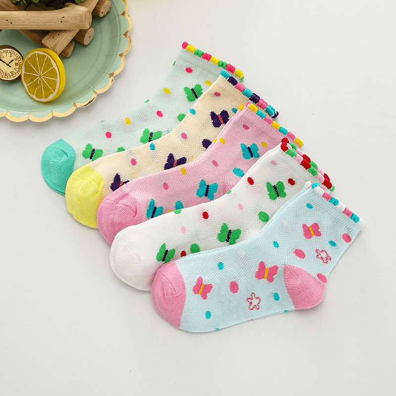5pairs Kids Mesh Breathable Socks for Girls