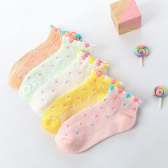 5 pairs Kids Mesh Breathable Ankle Socks for Girls, Flowers Pattern