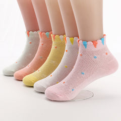 5 pairs Kids Mesh Breathable Ankle Socks for Girls, Flowers Pattern