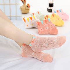 5 pairs Kids Mesh Breathable Ankle Socks for Girls, Flowers Pattern