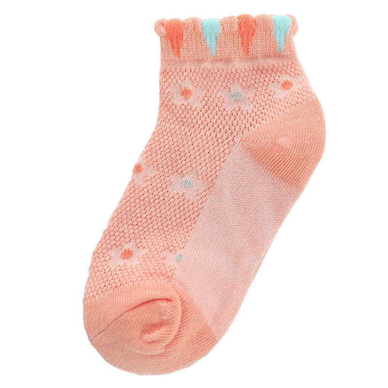 5 pairs Kids Mesh Breathable Ankle Socks for Girls, Flowers Pattern
