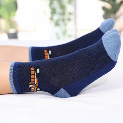 Kids Cartoon Car Pattern Cotton Crew Socks - 5 Pairs
