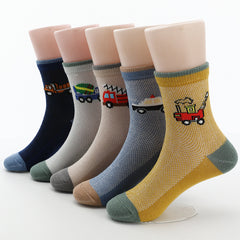 Kids Cartoon Car Pattern Cotton Crew Socks - 5 Pairs