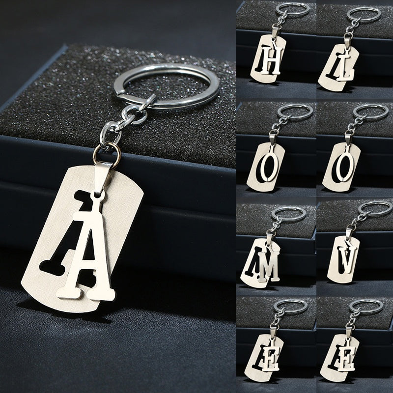T Letter Double Layer Keychain Stainless Steel Key Chain Car Key Ring Pendant