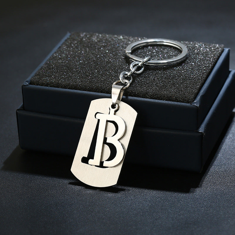 T Letter Double Layer Keychain Stainless Steel Key Chain Car Key Ring Pendant
