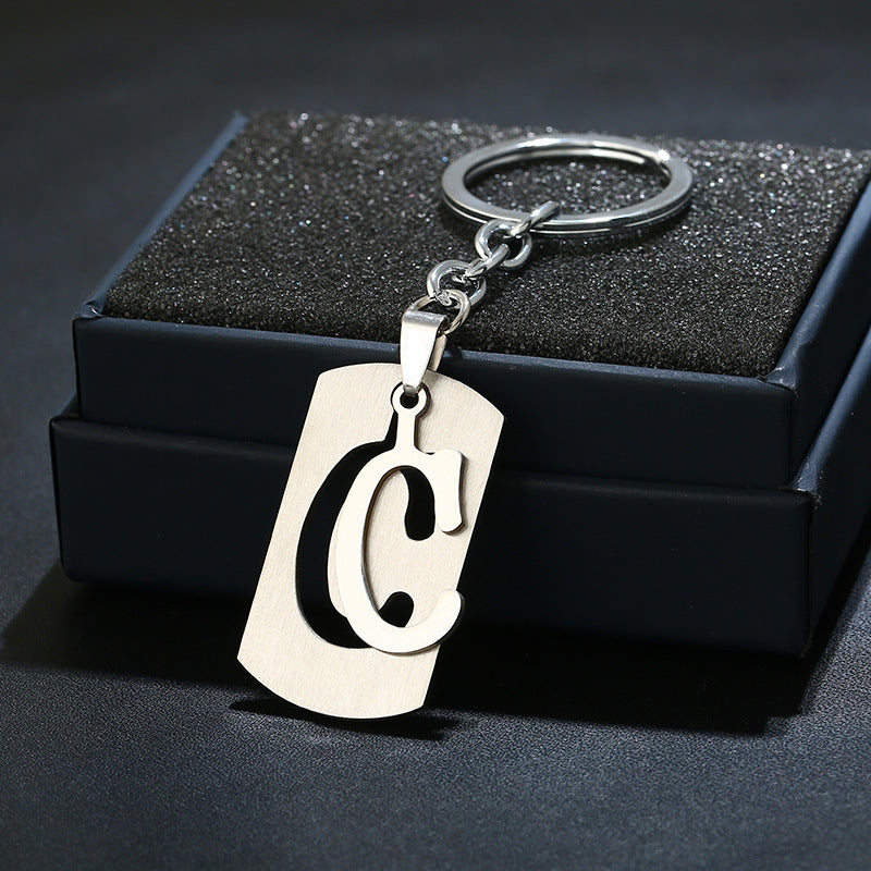 T Letter Double Layer Keychain Stainless Steel Key Chain Car Key Ring Pendant