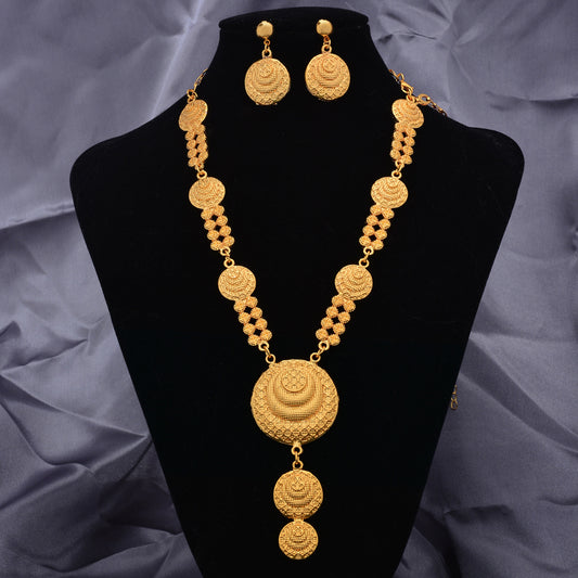 Vintage Copper Jewelry Set Pendant Necklace & Dangle Earrings 24K Plated