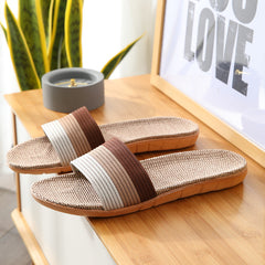 Women's Striped Flax Sole House Slippers Open Toe Lightweight Comfy Home Slides