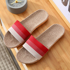 Women's Striped Flax Sole House Slippers Open Toe Lightweight Comfy Home Slides