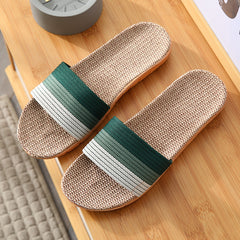 Women's Striped Flax Sole House Slippers Open Toe Lightweight Comfy Home Slides