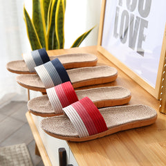 Women's Striped Flax Sole House Slippers Open Toe Lightweight Comfy Home Slides