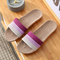 Women's Striped Flax Sole House Slippers Open Toe Lightweight Comfy Home Slides