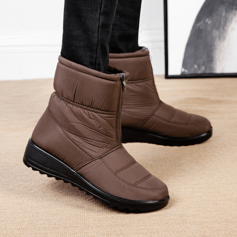 Zipper Front Snow Boots Waterproof Pull On Ankle Boots