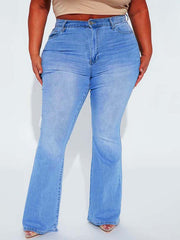 Floral Embroidered High Rise Flared Jeans Plus Size