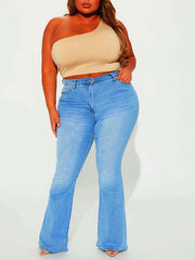 Floral Embroidered High Rise Flared Jeans Plus Size