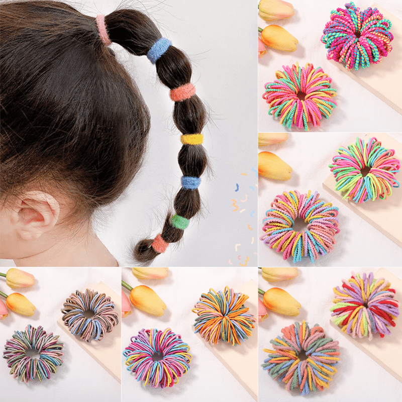 100pcs Girls Hair Tie Stretch Rubber Bands Ponytail Holders Hair Accessories