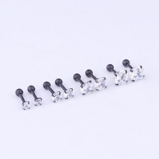 6mm Gem Stainless Steel Earring Titanium Screw Back Pack Of Earrings Hip Hop