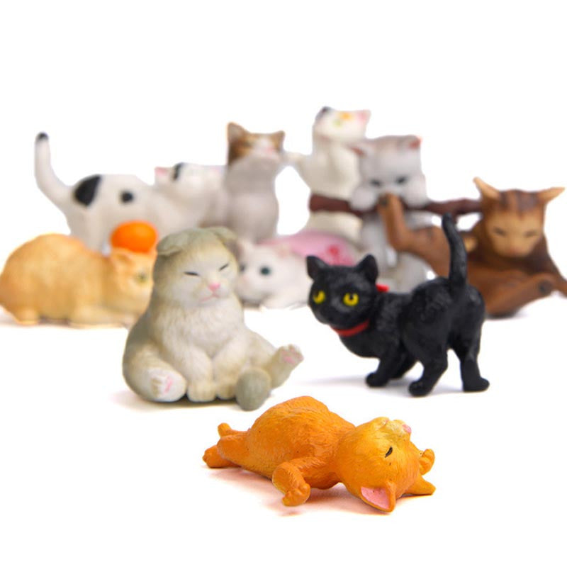 10pcs Colorful Cats Micro Landscape Gardening Figures