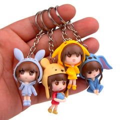 4pcs Girl Key Chains Action Figure Bag Pendants Couple Charms