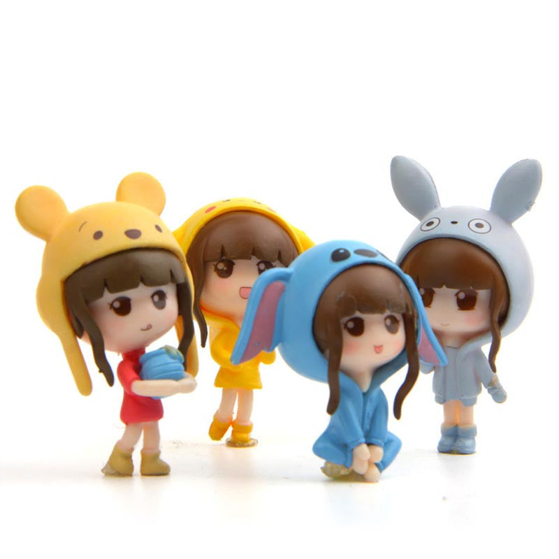4pcs Girl Key Chains Action Figure Bag Pendants Couple Charms