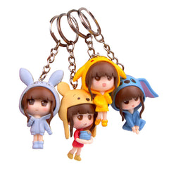 4pcs Girl Key Chains Action Figure Bag Pendants Couple Charms
