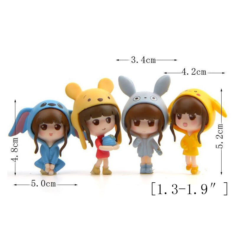 4pcs Girl Key Chains Action Figure Bag Pendants Couple Charms