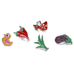 5pcs Cartoon Brooch Set Fruit Bird Airplane Palm Cross Pins